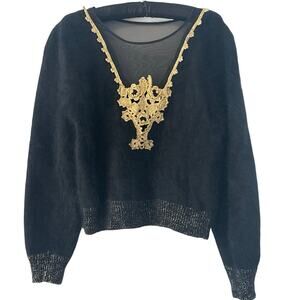 Classiques vintage stunning SzS Rabbit Hair Sweater black/gold w/ shoulder pads